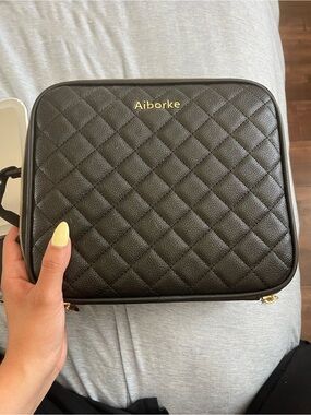 Quilted Black Travel Make-up Bag with LED mirror